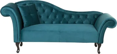 Zdjęcie produktu dla BELIANI Szezlong lazurowy tapicerowany welurowy lewostronny pikowany zaokrąglone ramię czarne nóżki styl retro