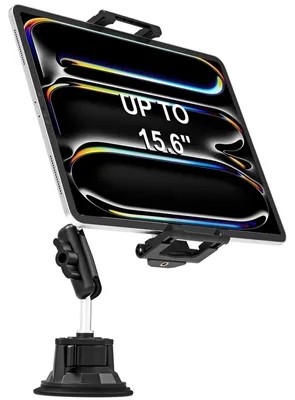 Image de Support pour tablette, voiture, camion, pare-brise, ventouse, pour écrans de 6,1 à 15,6 pouces, bras en aluminium et métal, rotation à 360°