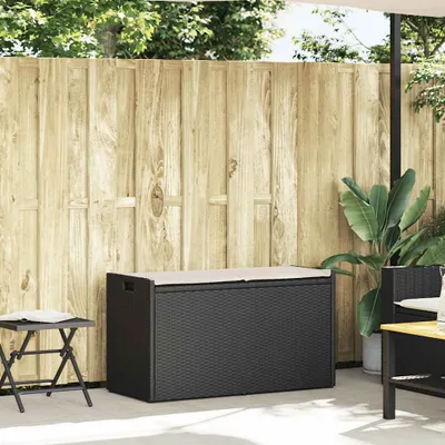 Immagine prodotto di Cassapanca da Esterno con Cuscino Nera 100 cm in Polyrattan