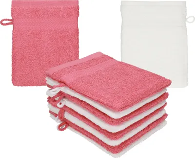 Produktbild von Betz 10 Stück Waschhandschuhe 16x21 cm PREMIUM 100% Baumwolle  Farbe: himbeere - weiß