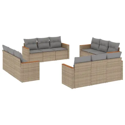 Produktbild von 12-tlg. Garten-Sofagarnitur mit Kissen Beige Poly Rattan
