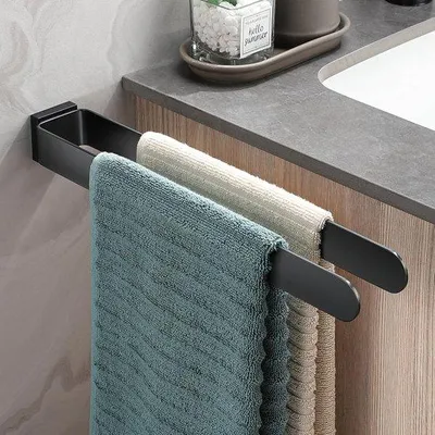 Produktbild von Famanu Handtuchhalter doppelte Handtuchstange - schwarz matt Edelstahl - Wandmontage