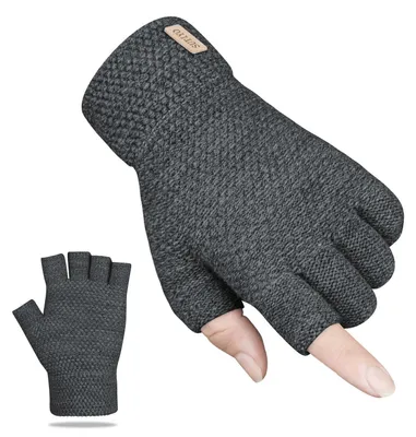 Immagine prodotto di Guanti senza dita, unisex, in cashmere, lavorati a maglia, caldi, color grigio scuro