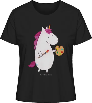 Produktbild von Mr. & Mrs. Panda Damen Oberteil Einhorn Künstler Größe M - Schwarz - Geschenk, Unicorn, shirt, Maler, baumwollshirt, Basic, Englisch, Artist, Farbe, Welt, T-Shirt