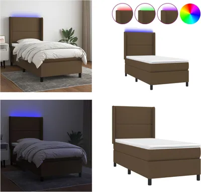 Produktbild von vidaXL Boxspringbett mit Matratze & LED Dunkelbraun 90x190 cm Stoff - Boxspringbett - Boxspringbetten - Bett - Schlafzimmermöbel