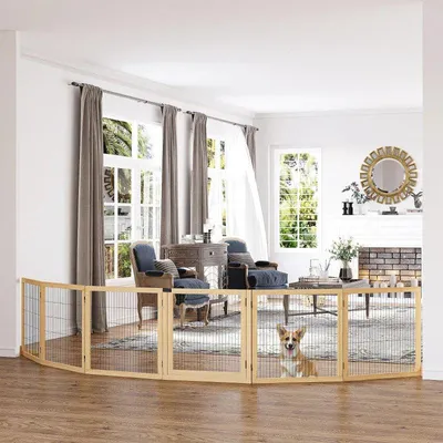 Zdjęcie produktu dla Bariera dla psa, 6 panelów - składana | Kolor: naturalny | Wymiary: 432 x 36 x 70 cm