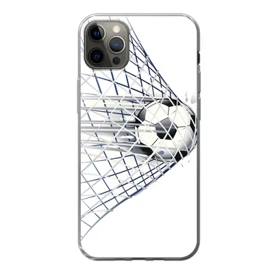 Produktbild von MuchoWow® Handyhülle Schutzhülle Hülle für iPhone 12 Pro Max Eine Illustration eines Fußballs, der ins Tor geht - Jungen - Mädchen - Kinder Silikon Softcase Handy Hülle - Hartschale