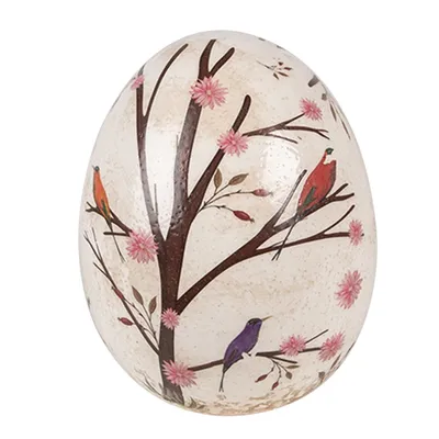 Zdjęcie produktu dla Clayre & Eef Jajko dekoracyjne Ø 10x12 cm Beżowo-brązowe ceramiczne gałązki