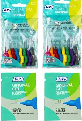 Produktbild von 2x TePe Original Interdentalbürsten - 0,4  bis 1,3 mm gemischt - 2x 8 Stück + 2x 2ml Gingivalgel
