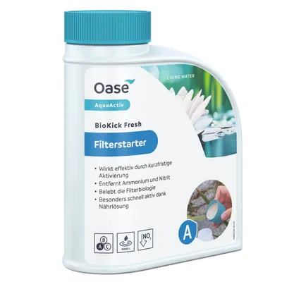 Produktbild von OASE 43145 AquaActiv BioKick Fresh 500 ml für 10.000 l - Filterbakterien/ Starterbakterien für Teich, Fischteich, Gartenteich, Schwimmteich, Silber
