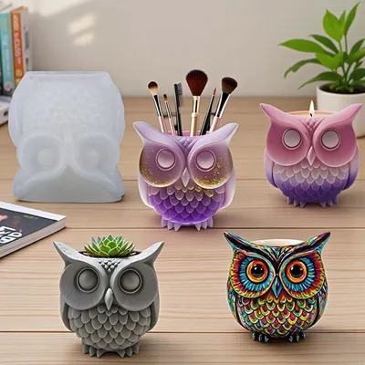 Produktbild von 3D Eulen Silikonform Gießform für Gips Resin Beton Herbst Deko