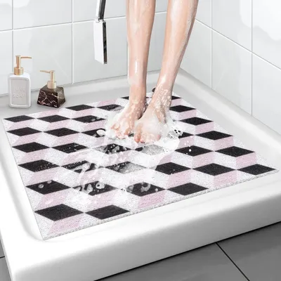 Image de Tapis de douche antidérapant, 60 x 60 cm, en PVC, avec trous de drainage, à séchage rapide