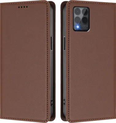 Obrázek produktu pro Kožené pouzdro pro T-Mobile REVVL 6 Pro, magnetické flipové pouzdro zPolyuretankůže se stojánkem Hnědá