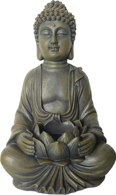 Immagine prodotto di Relaxdays Statua di Buddha seduto, 30 cm, statua da giardino con fiore di loto, statua decorativa per il soggiorno, resistente alle intemperie, resistente al gelo, bronzo