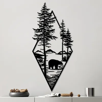 Produktbild von Wallity, Bear - Black v2, Dekoratives Wandaccessoire aus Metall, Schwarz, 100 % METALL, 39 x 85 cm