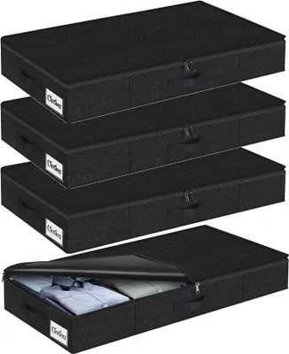 Produktbild von PolkaHome® Unterbett Aufbewahrungsbox mit Deckel, 12 cm hoch, 4 Stück, faltbare Unterbettkommode, waschbare Kleideraufbewahrung und