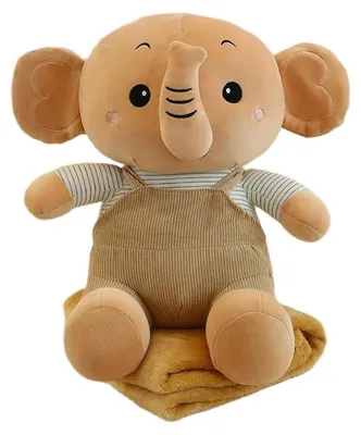 Image de Granda Peluche Éléphant Marron Doux 3-en-1 avec Couverture