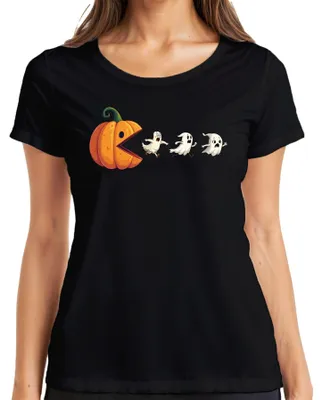 Produktbild von Halloween Kürbis Pacman Geister Party Lustig Cartoon Geschenk Damen T-Shirt, Schwarz, L