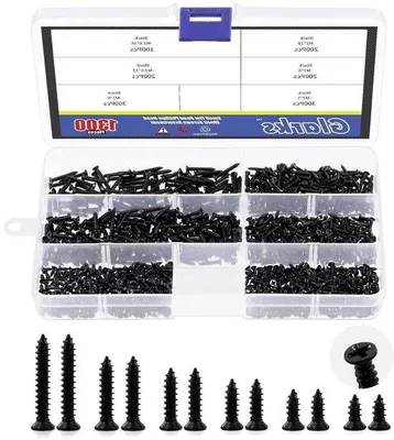 Obrázok produktu pre Sada čiernych skrutiek do dreva 5–10 mm, samorezné, s krížovou hlavou