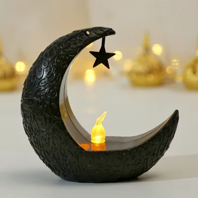 Produktbild von LED Ramadan Nachtlicht Mond Kerzenlicht Batteriebetrieben Eid Mubarak Deko Tischdekoration Dekoleuchten, Schwarz
