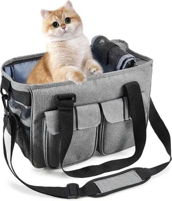 Produktbild von Unyqoos® Transporttasche für Hunde & Katzen, 38×20×24 cm, 600D Oxford & Mesh, grau, leicht, flugtauglich, bis 7 kg, mit Außentaschen