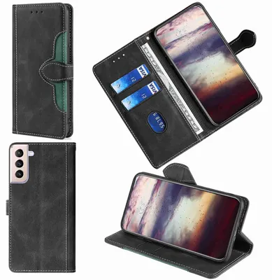 Produktbild von Für Samsung Galaxy S21 FE Design Handy Tasche Schwarz Etuis Schutz Kunst-Leder