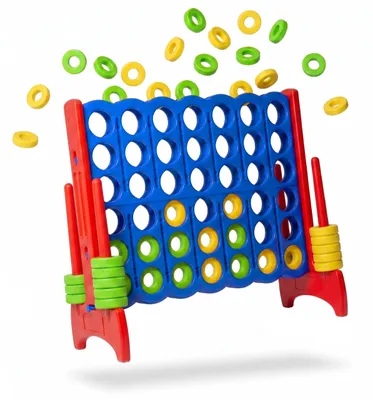 Produktbild von Relaxdays Vier Gewinnt XXL, outdoor, Kinder & Erwachsene, HBT: 110x120x55 cm, Vier in einer Reihe, Kunststoff, blau/rot