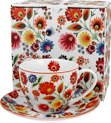 Produktbild von DUO ETNO 33991 Tasse 250 ml mit Untertasse ŁOWICZ mit Untertasse, New Bone China Porzellan