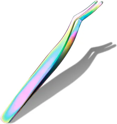 Imagen del producto de Pinzas para pestañas curvadas, ergonómicas, de acero inoxidable, color púrpura, para trabajos de precisión