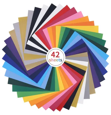 Immagine prodotto di Carta transfer 42 fogli - 20 colori - 30 x 25 cm - Pellicola vinilica autoadesiva - Adatta per plotter - Ideale per t-shirt e tessuti - Pellicola tessile
