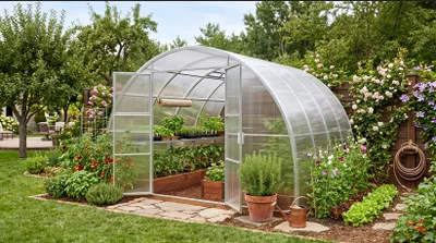 Produktbild von Gewächshaus "Sigma" 4x6m mit 6mm Polycarbonat. Doppeltüren auf jeder Seite.