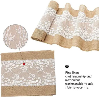 Produktbild von DigiRigi® Tischläufer aus Jute & Spitze, Weiß – 30 cm x 10 m Rolle, 100% hochwertiges Juteband, rustikale Tischdeko für Hochzeit, Festival, Weihnachten, Geburtstag