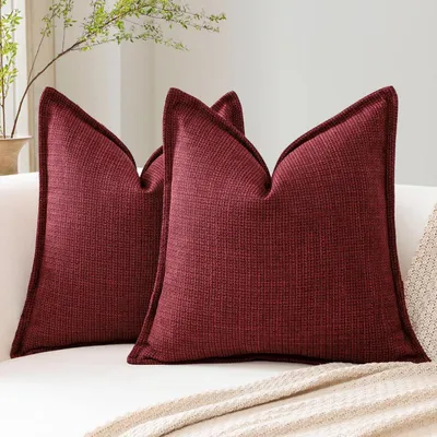 Obrázok produktu pre Dva vankúšové poťahy, vzhľad ľanu, 45x45 cm, bordó farba, skrytý zips