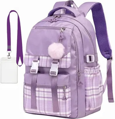 Imagen del producto de Mochila escolar ligera, con compartimento para portátil de 17 pulgadas, color lila, ideal para la escuela y los viajes