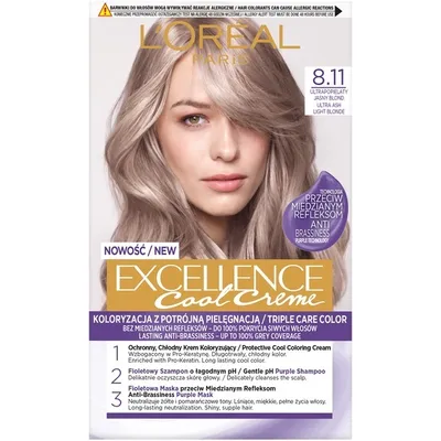 Obrázek produktu pro L'Oreal Paris Excellence Cool Creme - Barva na Vlasy 8.11 - Ultrablonďatáší, Extra Popelavá