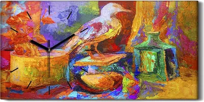 Produktbild von Wandbild Leinwand Bilder mit Uhr 60x30 Stillleben mit Möwe Kunst - schwarze Hände
