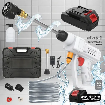 Produktbild von Akku Hochdruckreiniger 88VF 24V 2 Akkus 8000mAh Kabellos Tragbar 6in1 Multidüse 5m Schlauch für Auto Fenster Garten