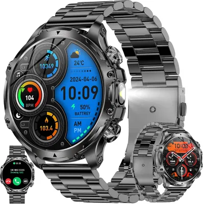Produktbild von Herren Smartwatch mit Telefonfunktion, 800 mAh Akku, Taschenlampe, 5ATM Aktivitätstracker 123 Sportmodi, Blutdruck-Schrittzähler