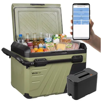 Produktbild von Vayox 35L Kompressor Kühlbox elektrisch + Akku VA-TW37, mit Rollen, APP-Steuerung USB-Anschluss 12/24 V 230V, bis -20 °C