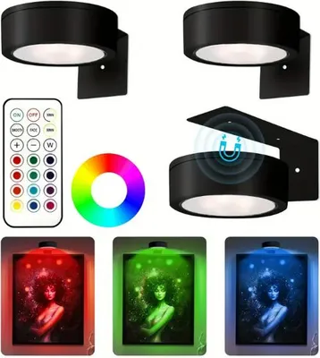 Produktbild von Kabellose LED Bilderlampe mit Fernbedienung, Magnetisches Mallicht, 1500 mAh Akku Bildbeleuchtung - ARTIONIC Schwarz