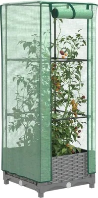 Produktbild von "Rabatt" Garten-Hochbeet/Pflanzgefäß/Pflanzkübel - mit Gewächshaus-Aufsatz Rattan-Optik 40x40x123 cm - Beete CC18214