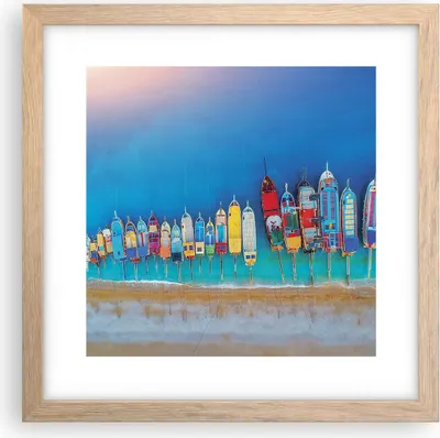 Produktbild von Gerahmtes Poster - Rahmen in heller Eiche - Schiffe Strand Perspektive - 30x30 cm - Wand Bild - Wanddeko - Wandbilder - Kunstposter - Wandposter - Bilderrahmen - Bilder - Kunstdruck - P2NAC30x30-4415