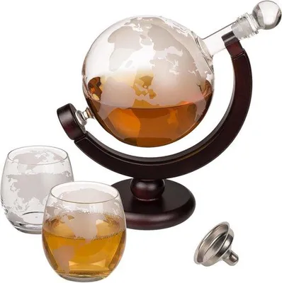 Produktbild von Weltkugel Whisky Karaffe 850ml Glas Edelstahl Luchtdicht