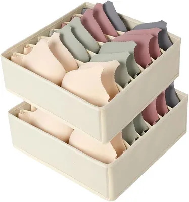 Produktbild von PolkaHome® Organizer für BHs, 2er Set faltbare Schubladen mit 7 Fächern, Aufbewahrungsbox für Unterwäsche, Socken und Krawatten