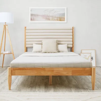 Produktbild von Homestyle4u Holzbett 140x200 cm|mit Lattenrost |Doppelbett Bouclé Beige|mit Rückenlehne