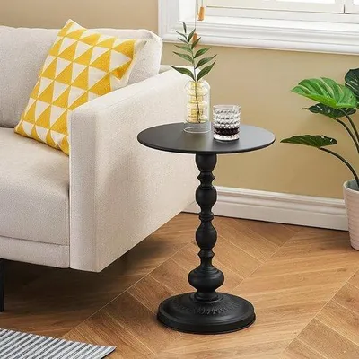 Produktbild von Vintage-Set aus Metall, schwarz, runde Tische, 2er-Set, Wohnzimmer, Deko