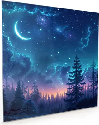 Produktbild von Küchenrückwand Spritzschutz Glas mit Motiv Nachthimmel Wald 40 x 40 cm