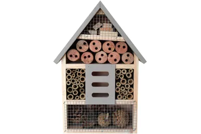 Produktbild von Insektenhotel 20x9x30cm Bienen Insektenhaus Pinienholz grau