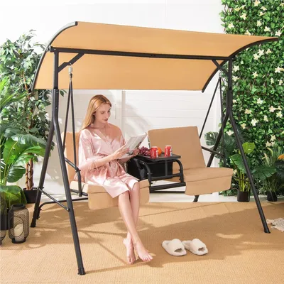 Image de Fauteuil berçant Hollywood - Banc berçant pour jardin - Balancelle pour véranda - Fauteuil suspendu pour l'extérieur - Balancelle pour balcon