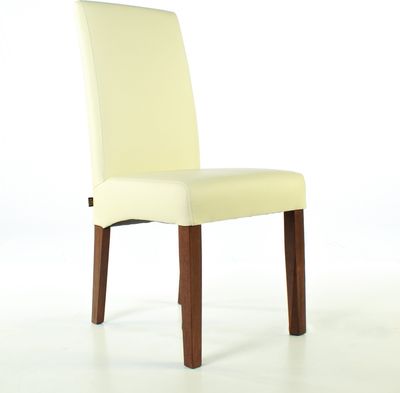 SIX Echt-Lederstuhl Massiv mit Nosag Federn Komfort Latexgurte Design Esszimmerstuhl Bambi Vollbezogen-Rindsleder Holzgestell Vollverleimt 150kg Belastbar Nussbaum Creme Weiss Nussbaum